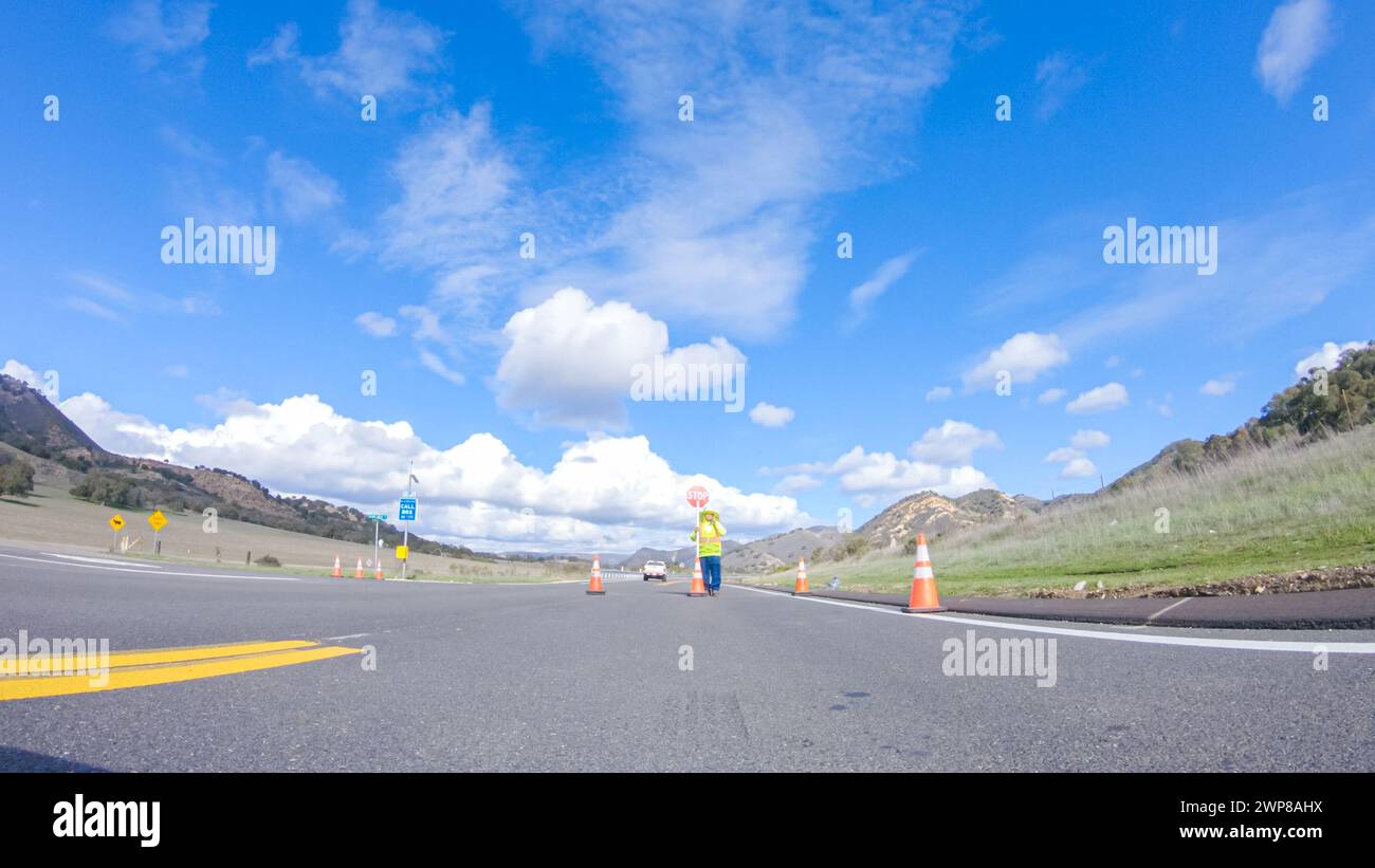 Driving Under Sunny Skies on Cuyama Highway Scenery Stock Photo - Alamy