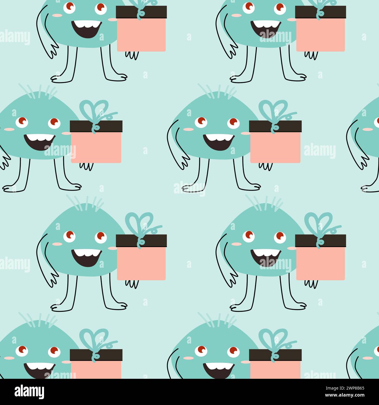 Cute alien animal and birthday box pattern. Vector illustration can ...
