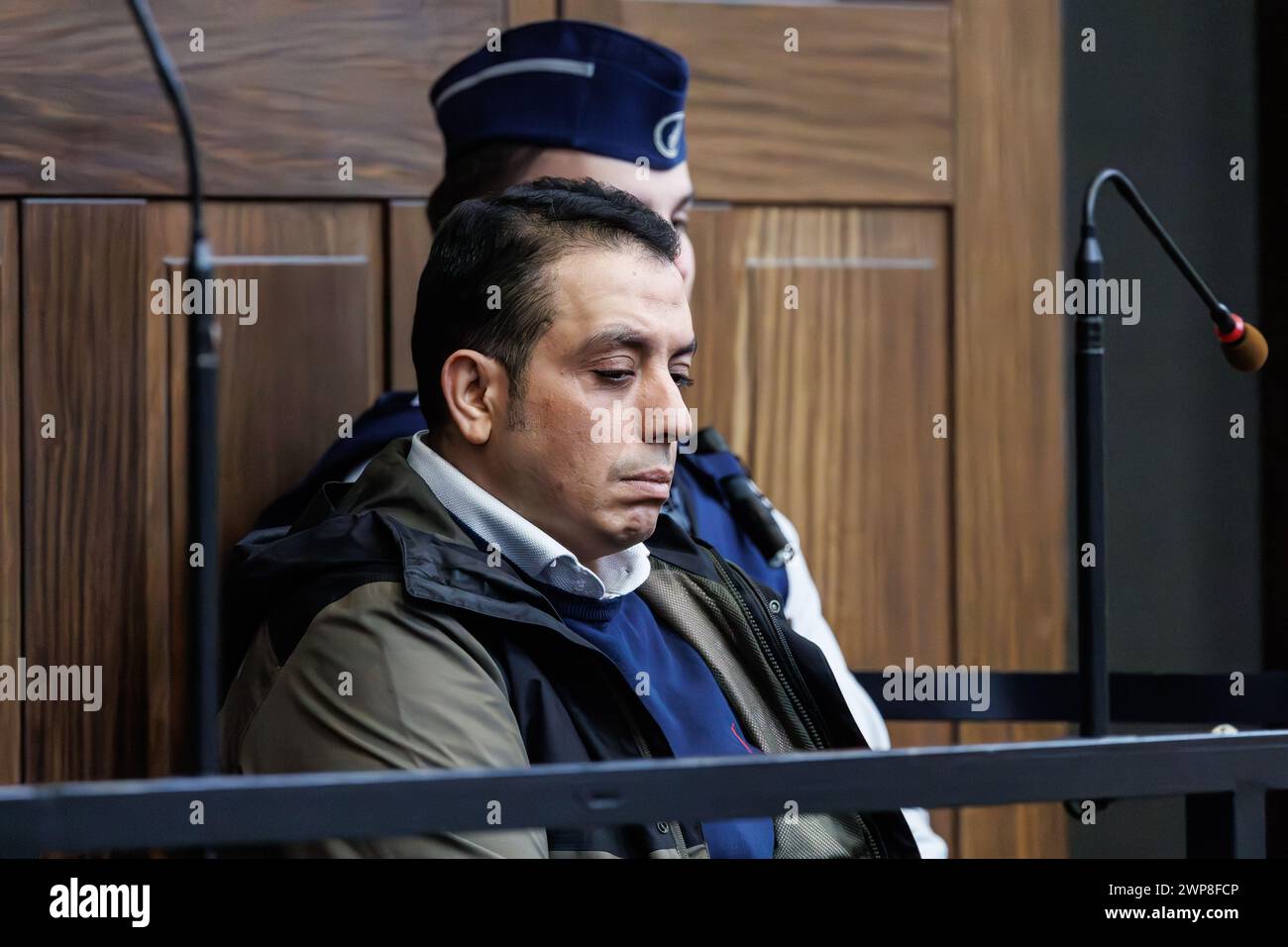 accused Ridoan Oudaha pictured at the start of his assizes trial before the Assizes Court of West-Flanders, in Brugge, Friday 23 February 2024. 43-year-old Oudaha is accused of killing his partner Jill Himpe (36) in Aalbeke on 05 November 2019, the victim's throat was slit. BELGA PHOTO KURT DESPLENTER Stock Photo