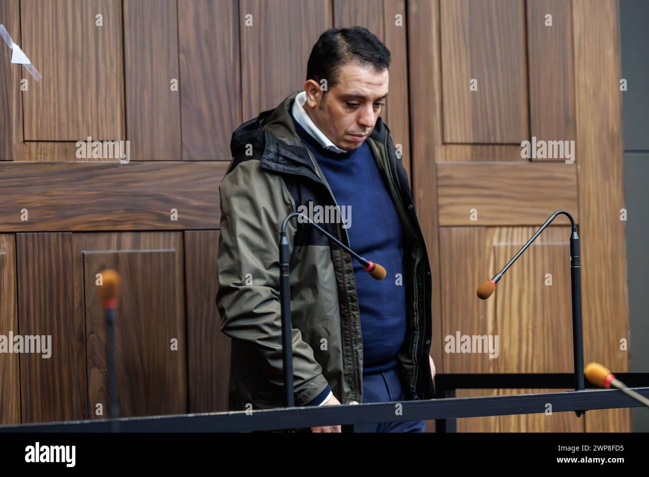 accused Ridoan Oudaha pictured at the start of his assizes trial before the Assizes Court of West-Flanders, in Brugge, Friday 23 February 2024. 43-year-old Oudaha is accused of killing his partner Jill Himpe (36) in Aalbeke on 05 November 2019, the victim's throat was slit. BELGA PHOTO KURT DESPLENTER Stock Photo