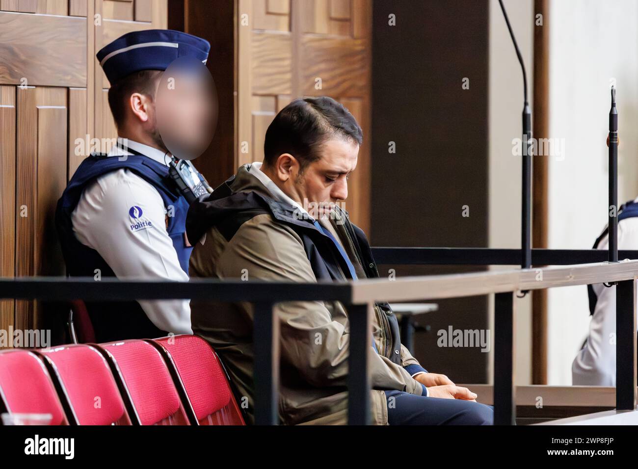 Brugge, Belgium. 23rd Feb, 2024. accused Ridoan Oudaha pictured at the start of his assizes trial before the Assizes Court of West-Flanders, in Brugge, Friday 23 February 2024. 43-year-old Oudaha is accused of killing his partner Jill Himpe (36) in Aalbeke on 05 November 2019, the victim's throat was slit. BELGA PHOTO KURT DESPLENTER Credit: Belga News Agency/Alamy Live News Stock Photo