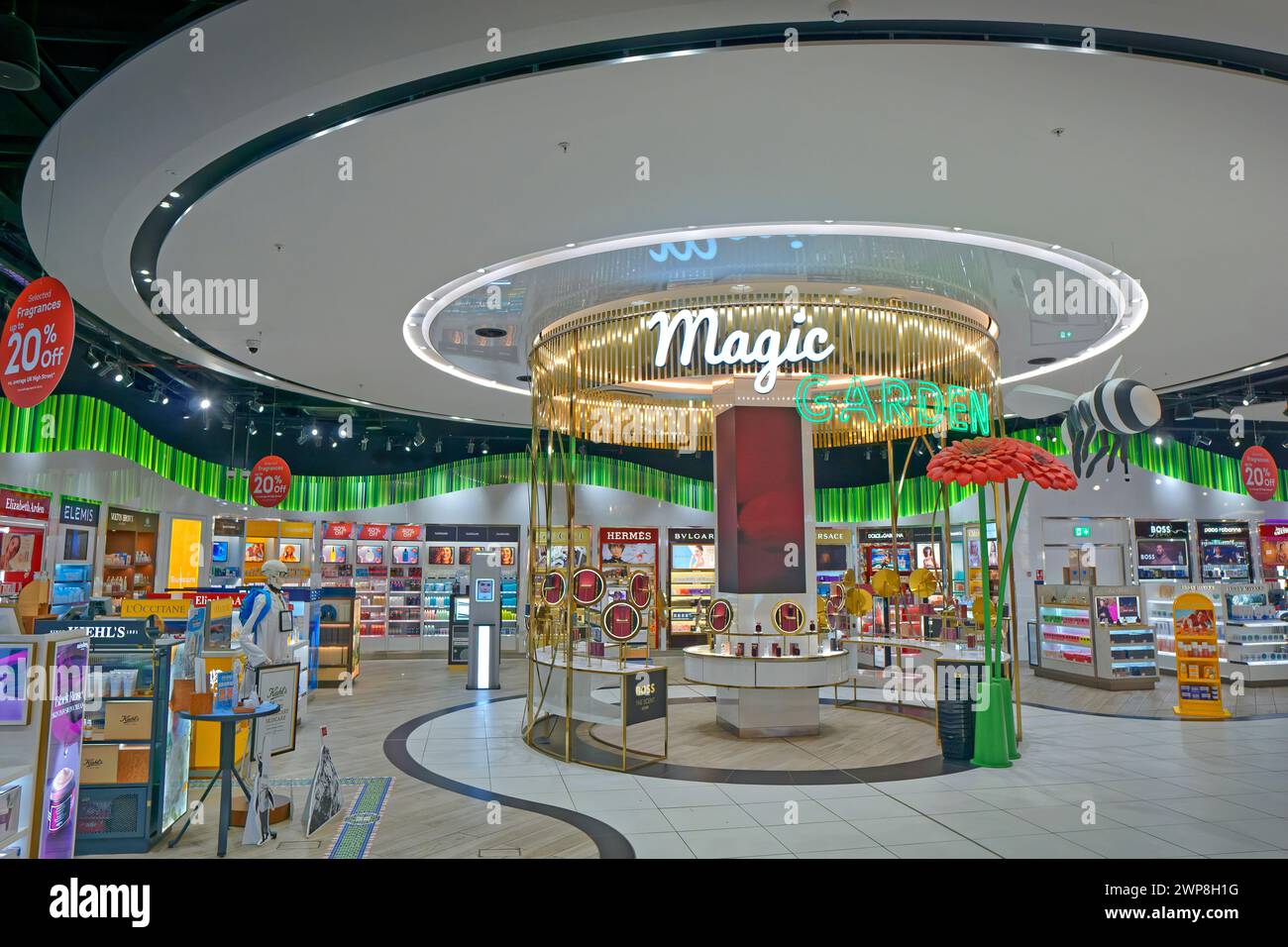 Terminal 2 Duty Free shop at Manchester Airport in England, UK. Stock Photo