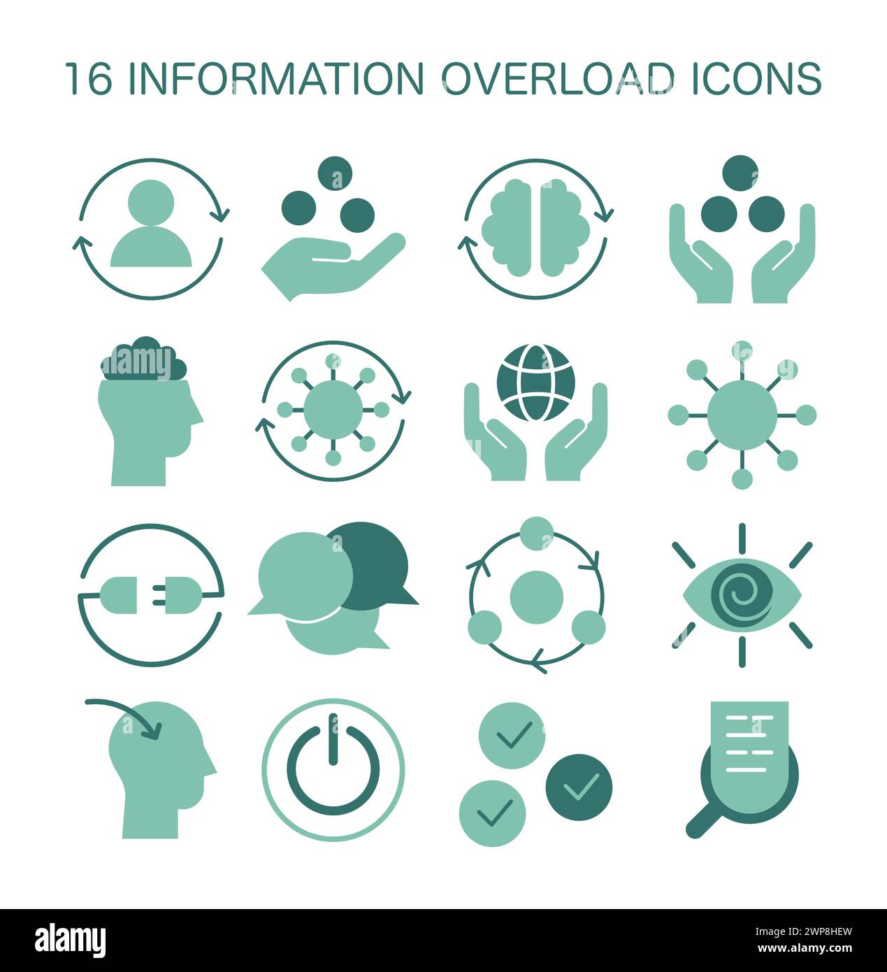 Information Overload Icons set. Graphic elements portraying brain ...