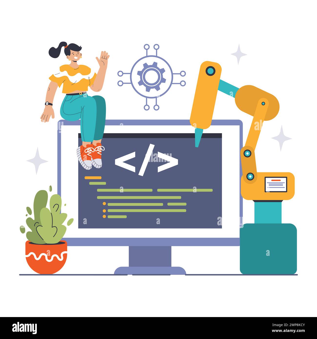 DevOps. Software development methodology. Software development and it operations life cycle, programming and IT service integration and automation. Flat vector illustration Stock Vector
