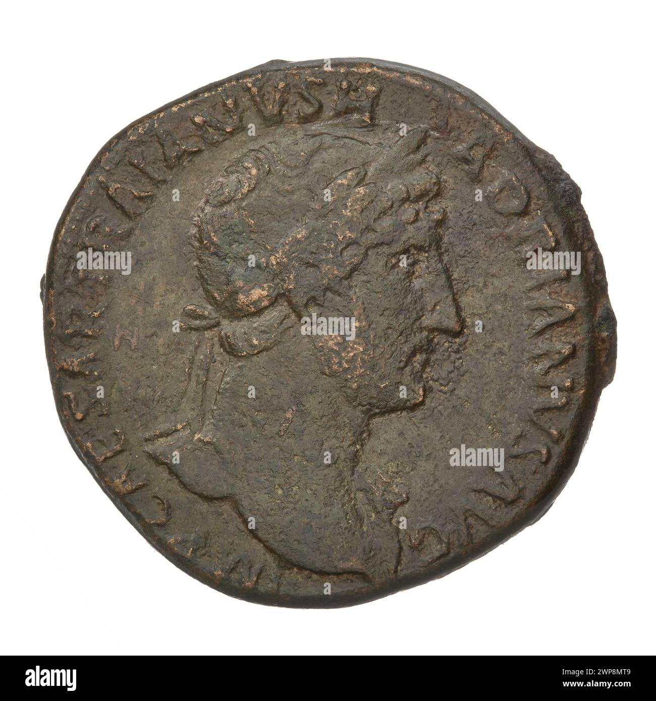 sesterce; Hadrian (76-138; Roman emperor 117-138); 119 (118-00-00-118-00-00);Felicitas (personification), bust, abundance horns, laurel wreaths Stock Photo