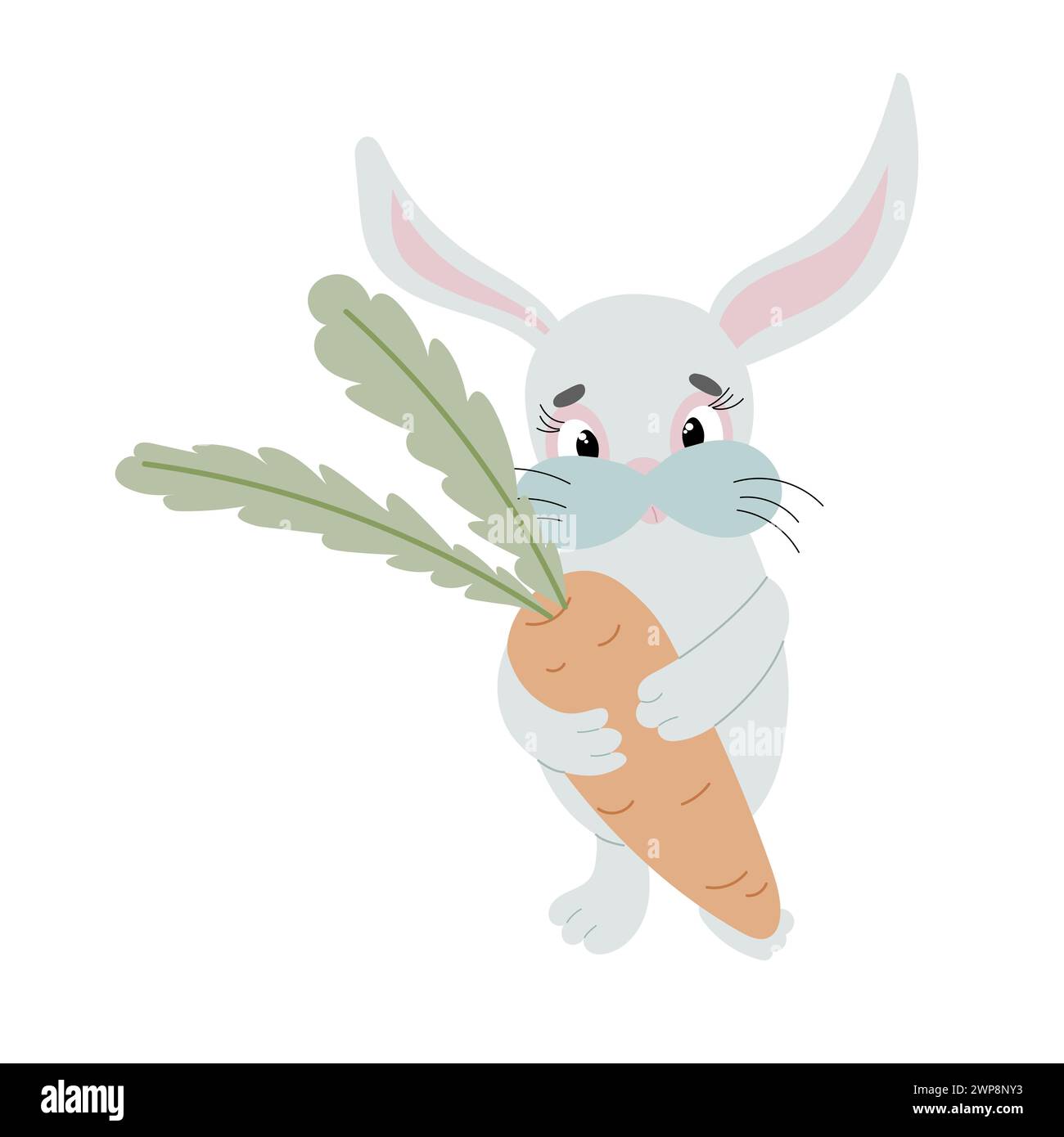 An Easter bunny cartoon rabbit holding a giant Easter egg illustration Stock Vector
