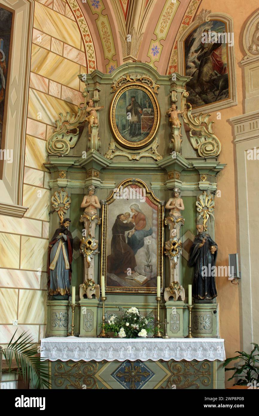 Altar of Saint Anthony of Padua in the Parish Church of Exaltation of the Holy Cross in Kriz, Croatia Stock Photo