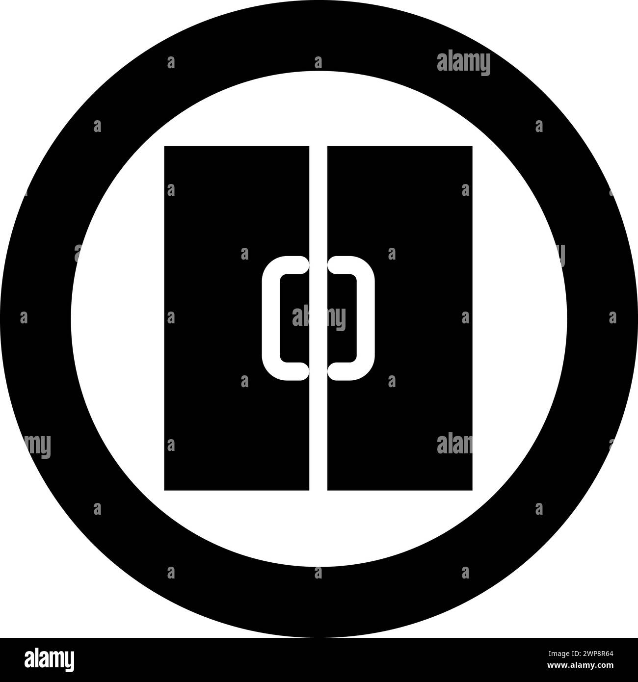 Double door exit doorway icon in circle round black color vector illustration image solid outline style simple Stock Vector