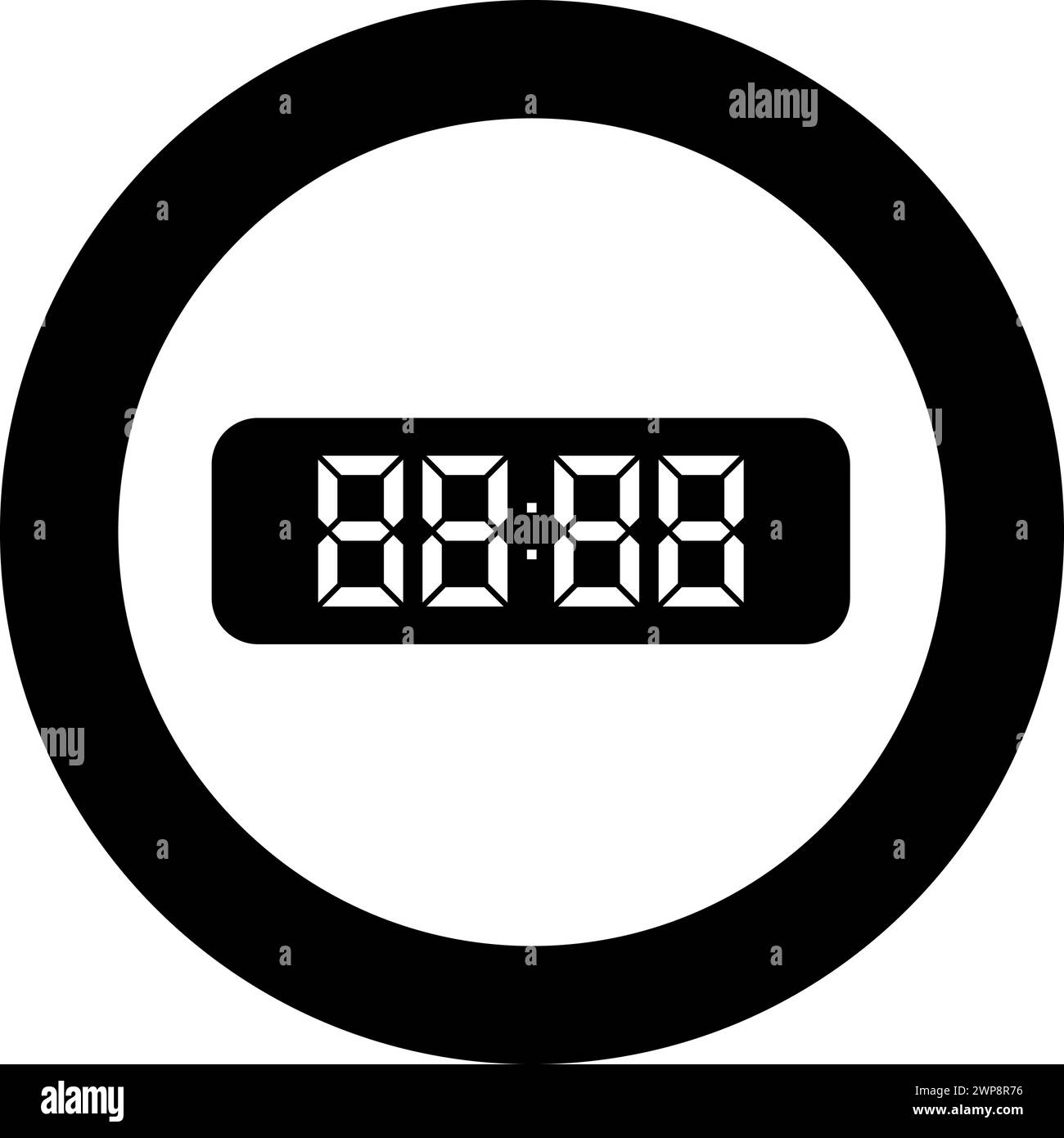 Digital table clock electronic display desk watch icon in circle round ...