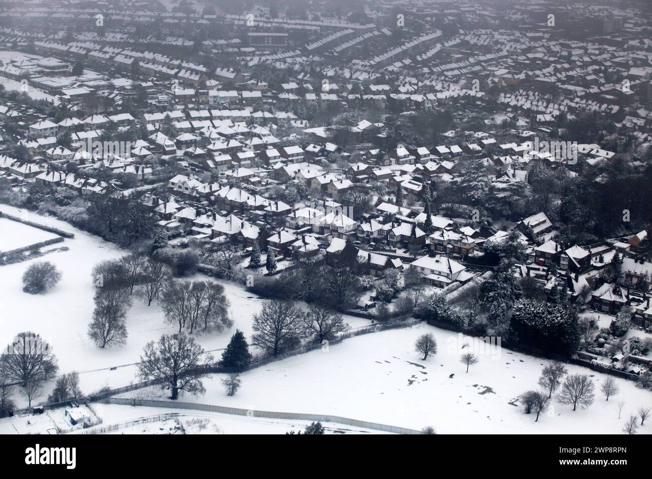 11/02/13   Best quality available - shot through aircraft window  Aerial view of Luton, Bedfordshire, after heavy snowfall this afternoon.   All Right Stock Photo