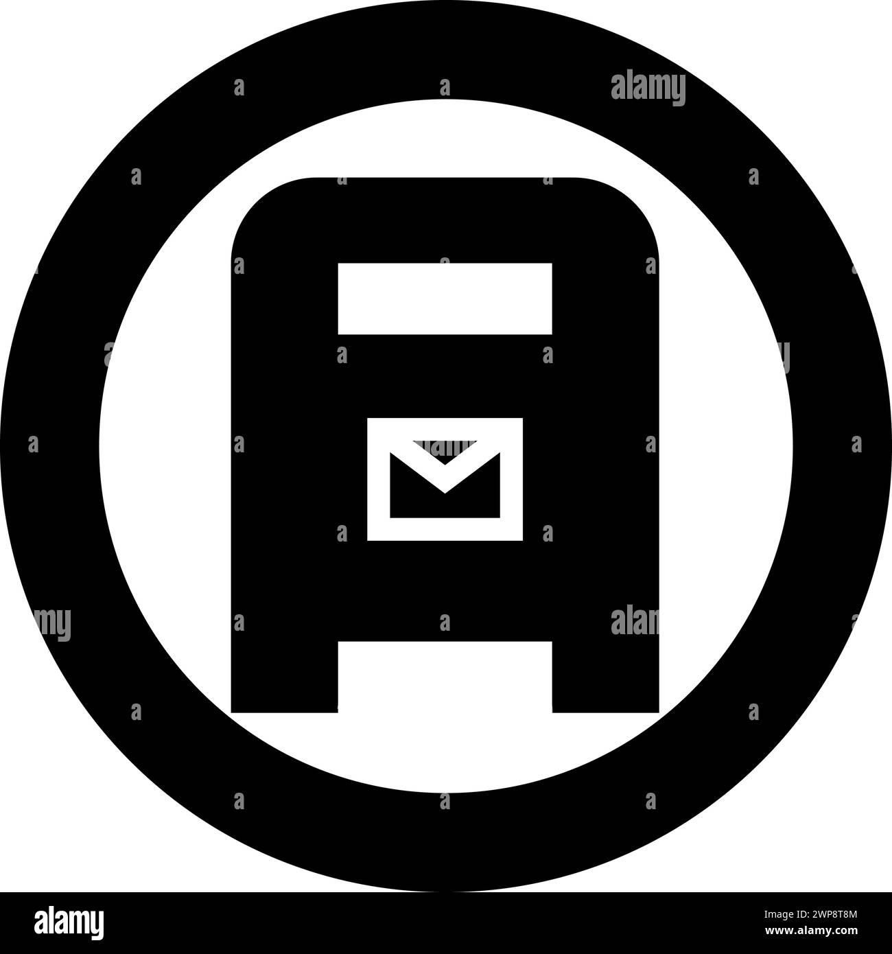 Post box mail postal letterbox mailbox icon in circle round black color vector illustration image solid outline style simple Stock Vector