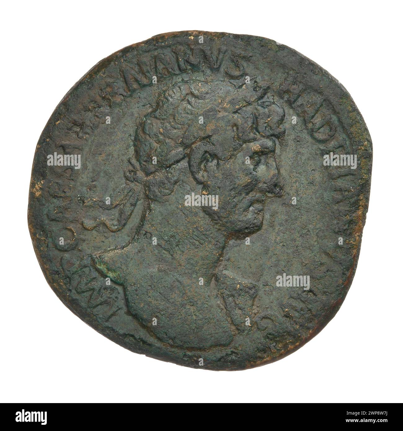 sesterce; Hadrian (76-138; Roman emperor 117-138); 119 (118-00-00-118-00-00);Annona (personification), bust, abundance horns, laurel wreaths Stock Photo