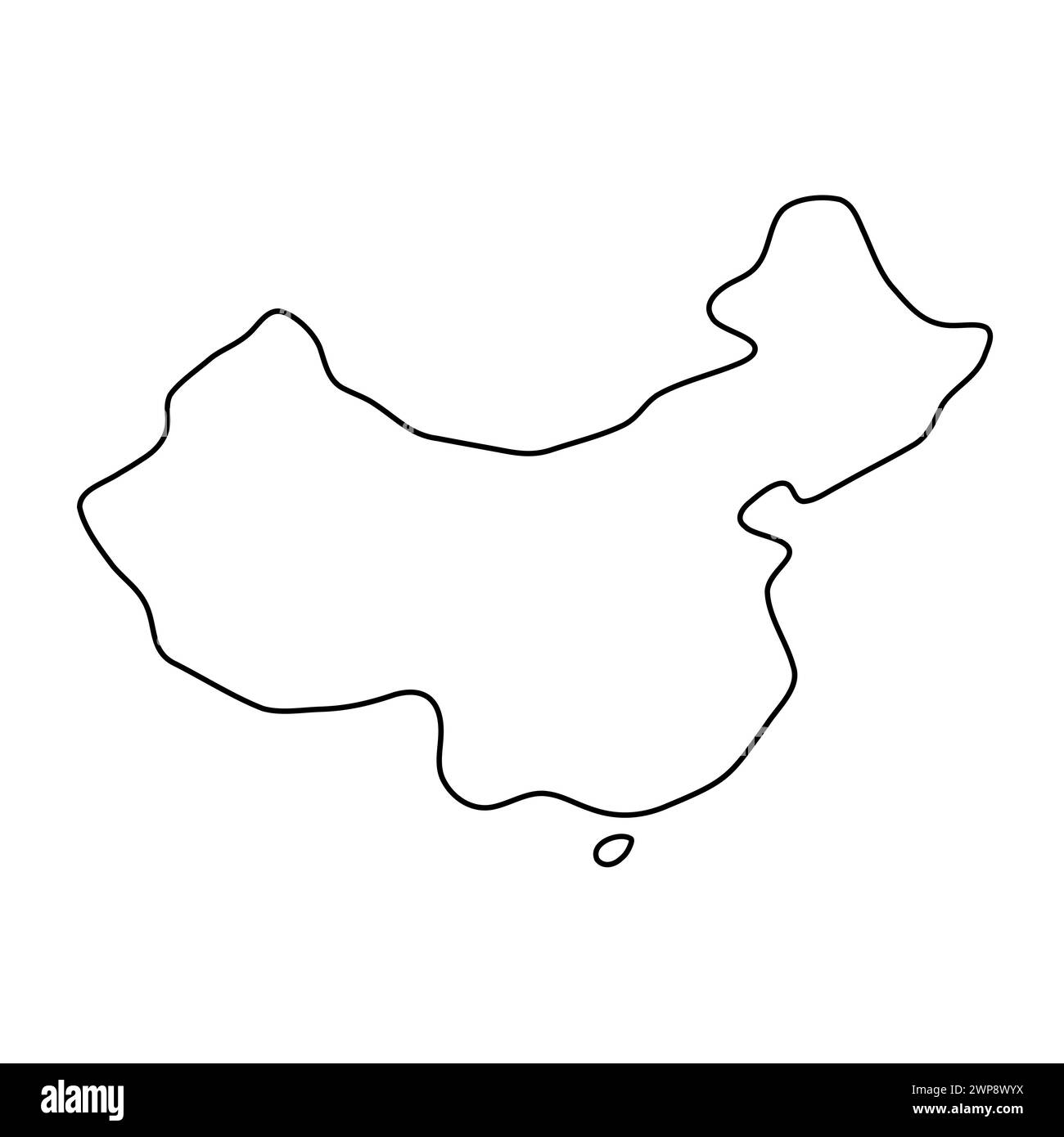 China country simplified map. Thin black outline contour. Simple vector icon Stock Vector
