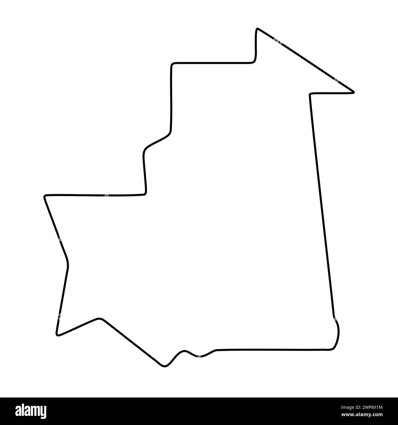 Mauritania country simplified map. Thin black outline contour. Simple vector icon Stock Vector