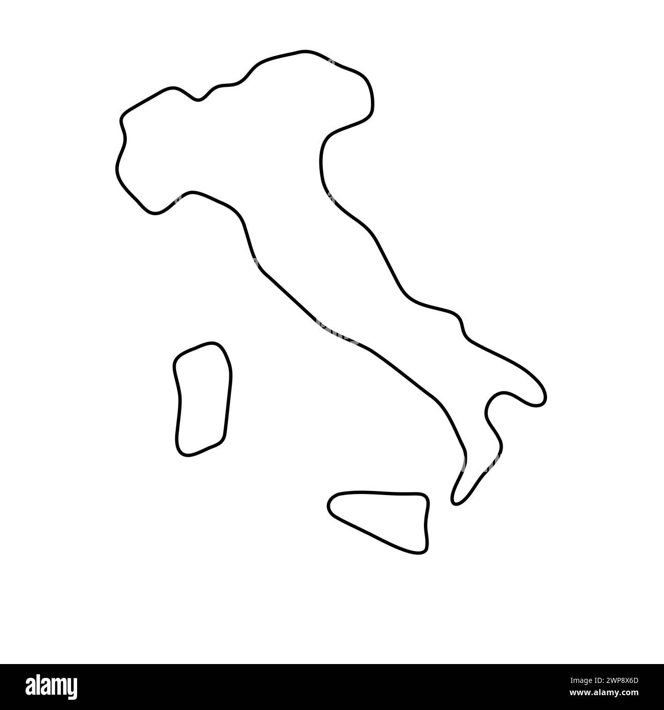 Italy country simplified map. Thin black outline contour. Simple vector icon Stock Vector
