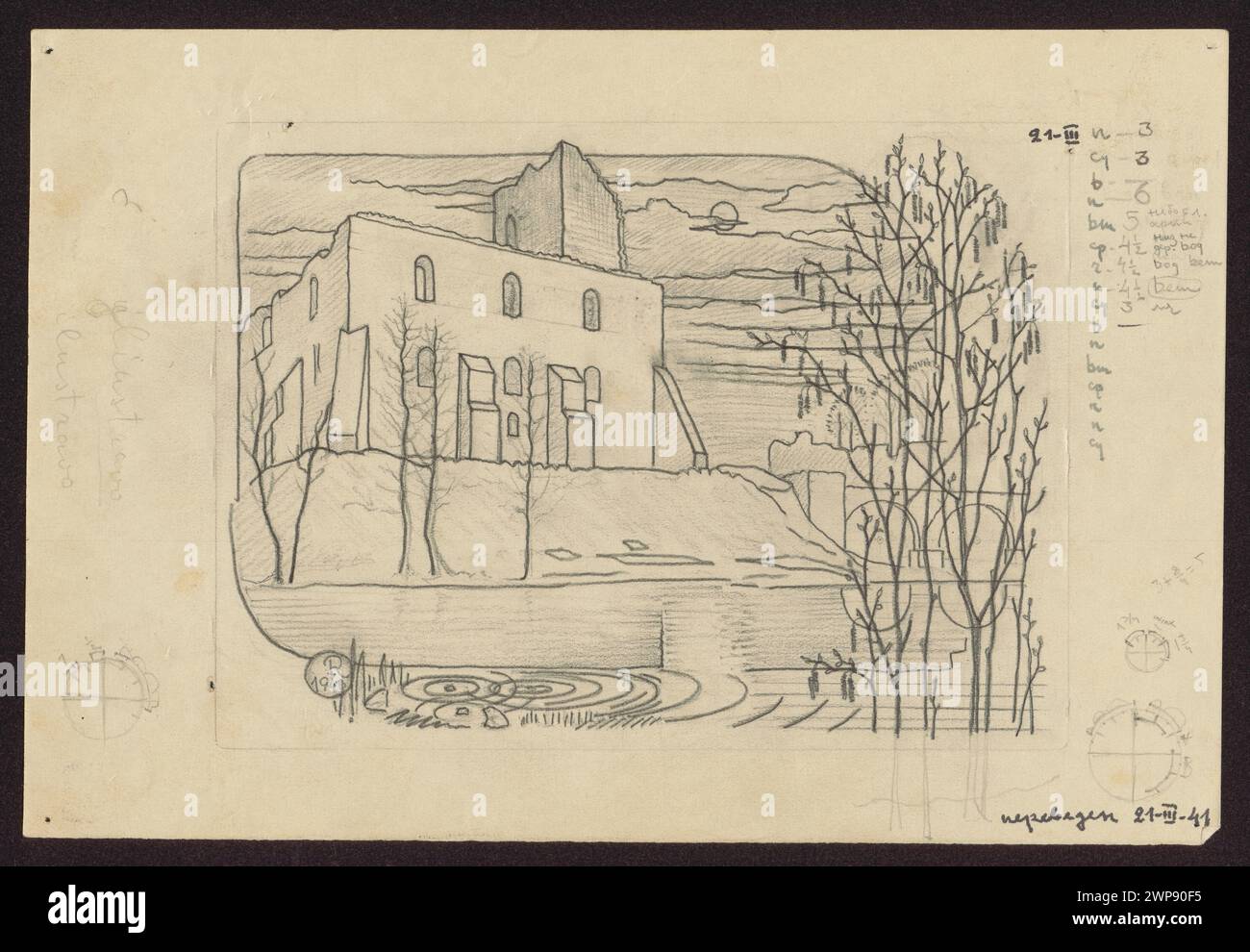 Ruins of the prince, sketches for graphics from the TRAKI series; Romanowicz, Walenty; 1941-1944 (1941-00-00-1944-00-00); Stock Photo