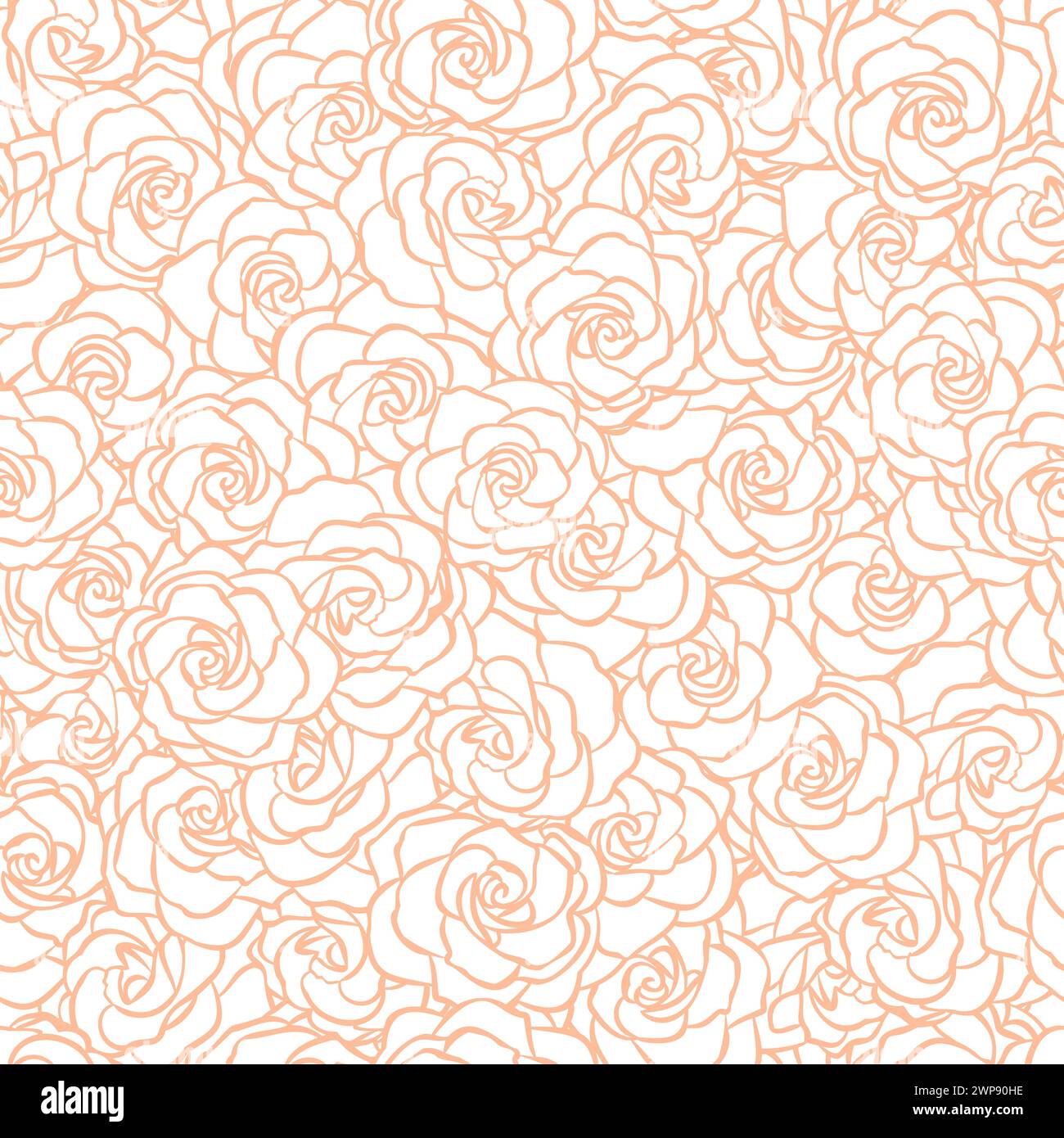Peach fuzz flower seamless pattern. Delicate rose flower head for spring, girly background. Vector monochrome illustration for textile, scrapbook, fab Stock Vector