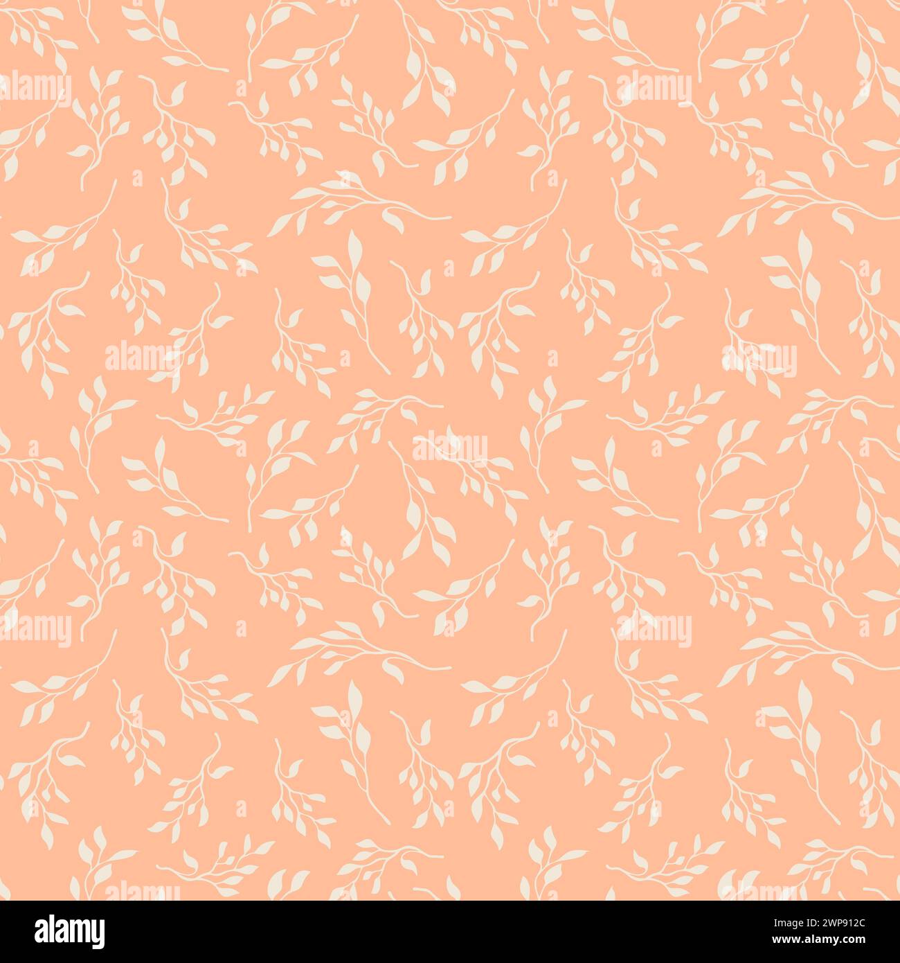 Delicate floral vine seamless pattern with hand drawn plants elements for textile fabric or wallpaper, scrapbook paper. Light peach fuzz pink vector b Stock Vector