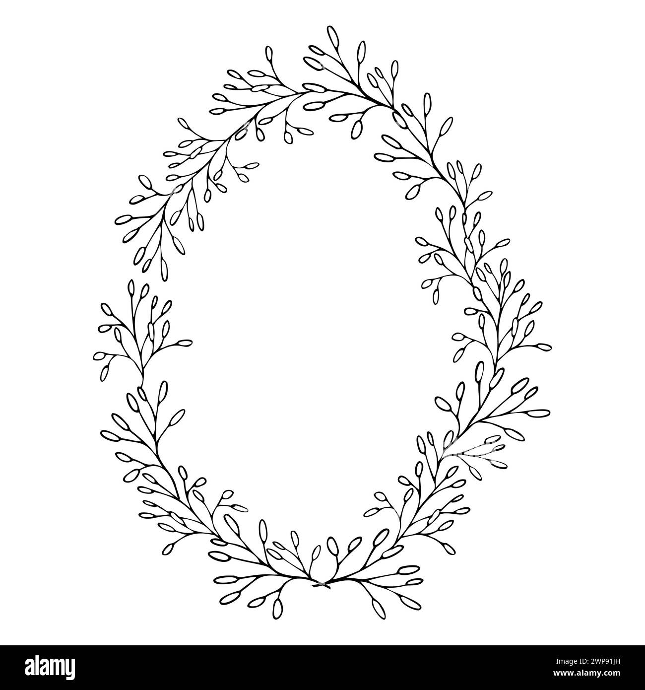 Line art spring flower Easter egg, hand drawn floral elements. Vector illustrations for card or invitations, coloring book. Stock Vector