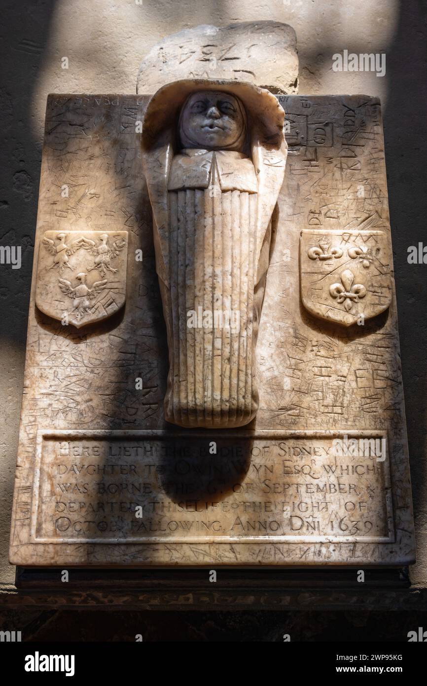 Memorial of Sydney Wynn, St Grwst Church, Gwydir Chapel, Llanrwst, Wales Stock Photo