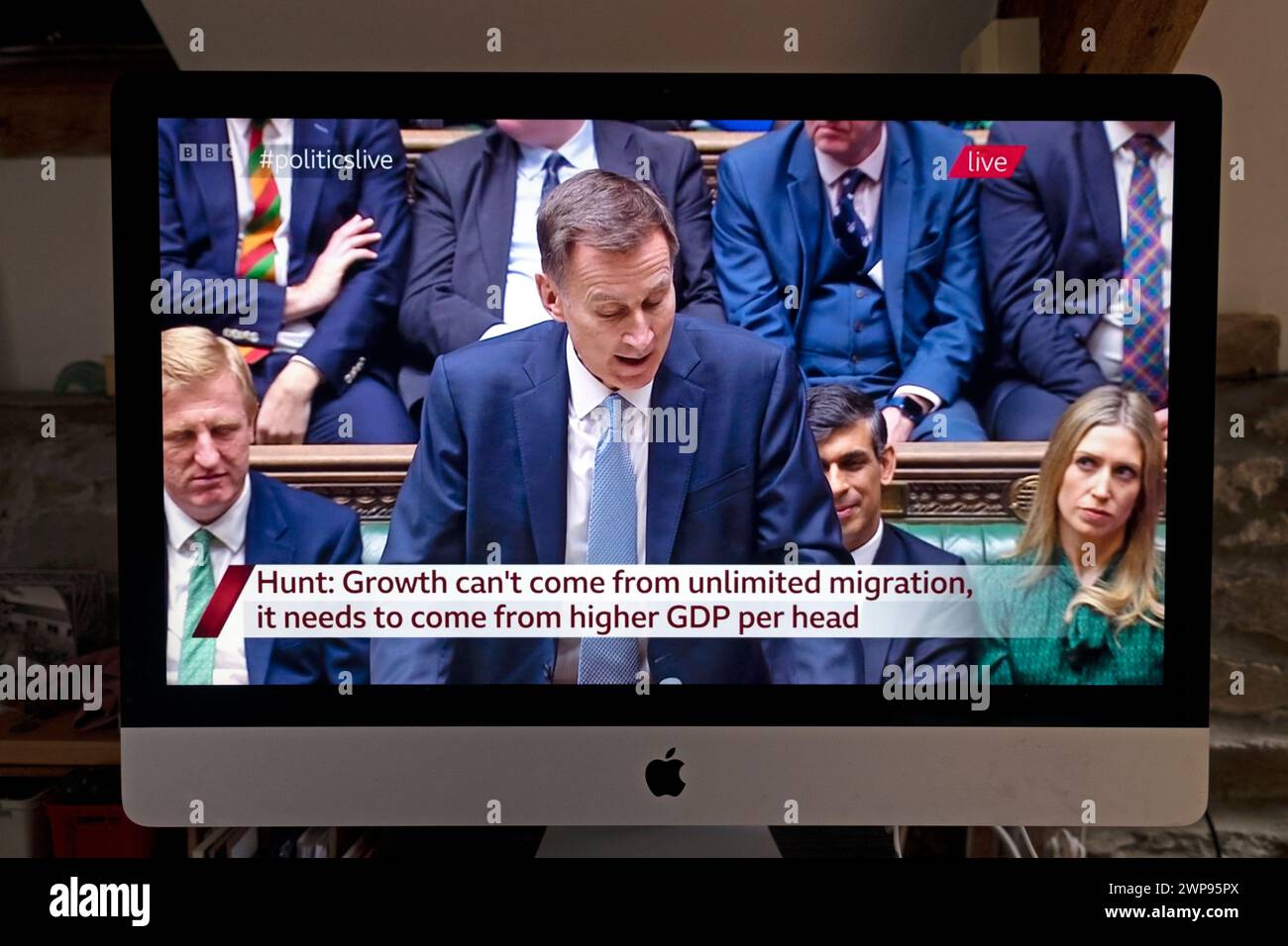Jeremy Hunt Tory Conservative Chancellor of the Exchequer delivers Spring Budget 2024 on 6 March to the House of Commons London England UK Britain Stock Photo