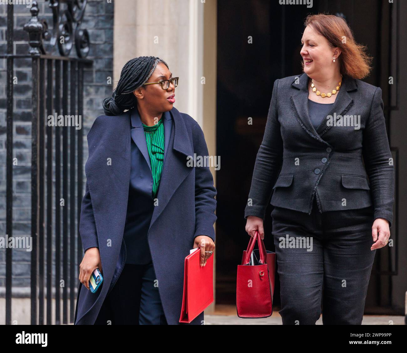 Downing Street, London, UK. 6th March 2024.  Kemi Badenoch MP, Secretary of State for Business and Trade and President of the Board of Trade and Minister for Women and Equalities, and Victoria Prentis MP, Attorney General, attend the weekly Cabinet Meeting at 10 Downing Street. Photo by Amanda Rose/Alamy Live News Stock Photo