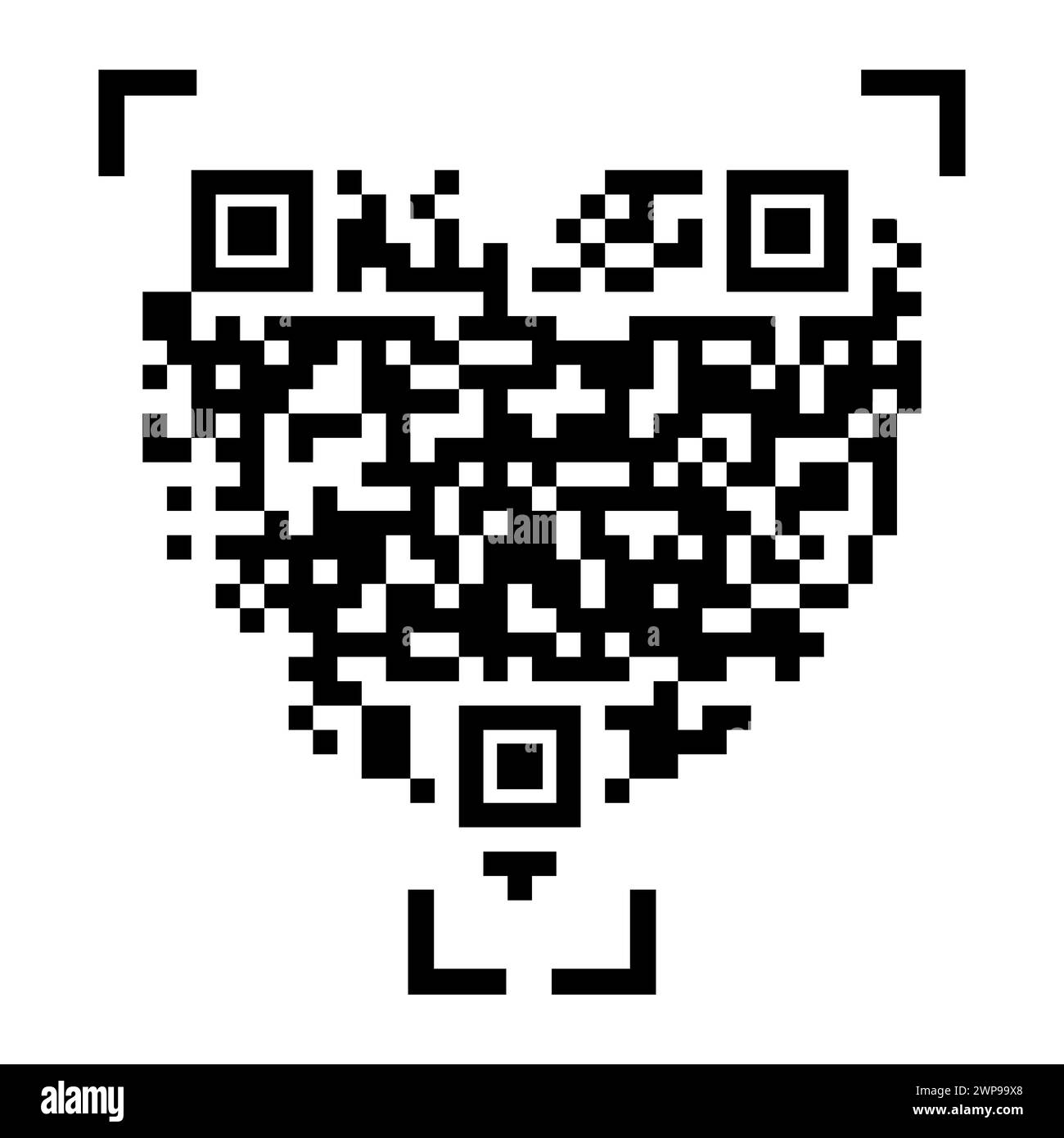 Qr code scan icon. Red heart. Love symbol. Vector illustration. Stock image. EPS 10. Stock Vector