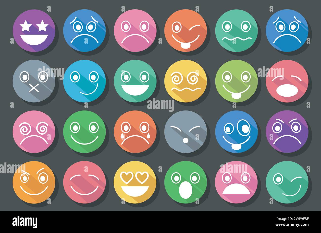 Smiley Icons Flat Design set, Vector Illustration Stock Vector