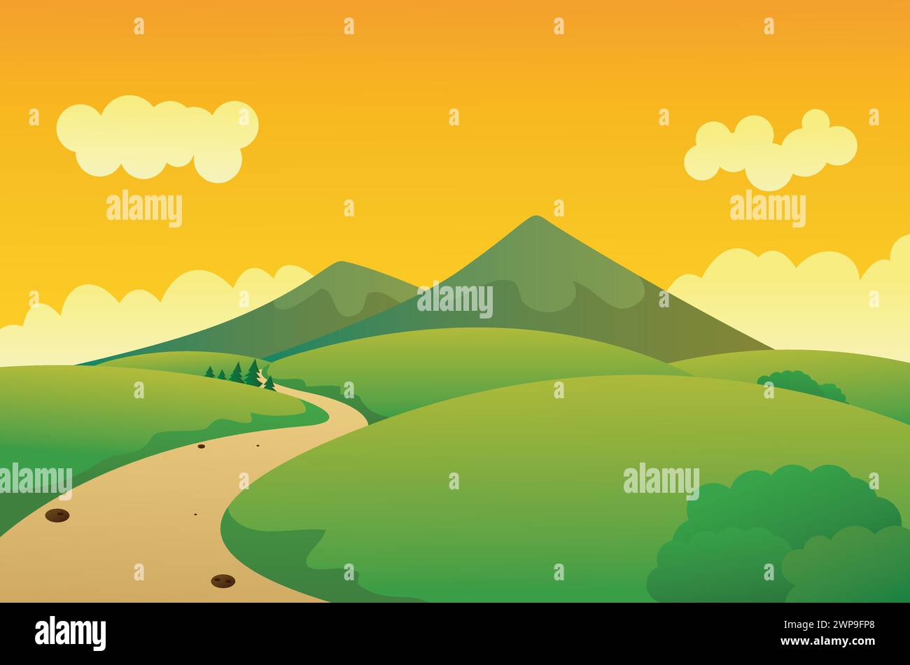 Beautiful Nature Landscape At Sunset, Vector Illustration Stock Vector ...