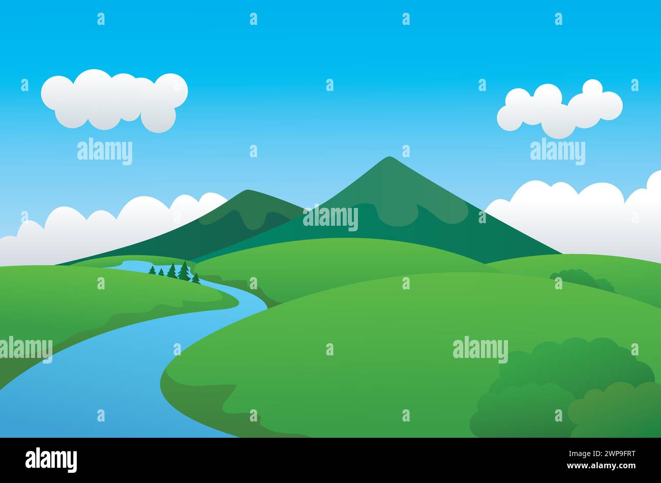 Beautiful Nature Landscape At Spring, Vector Illustration Stock Vector ...