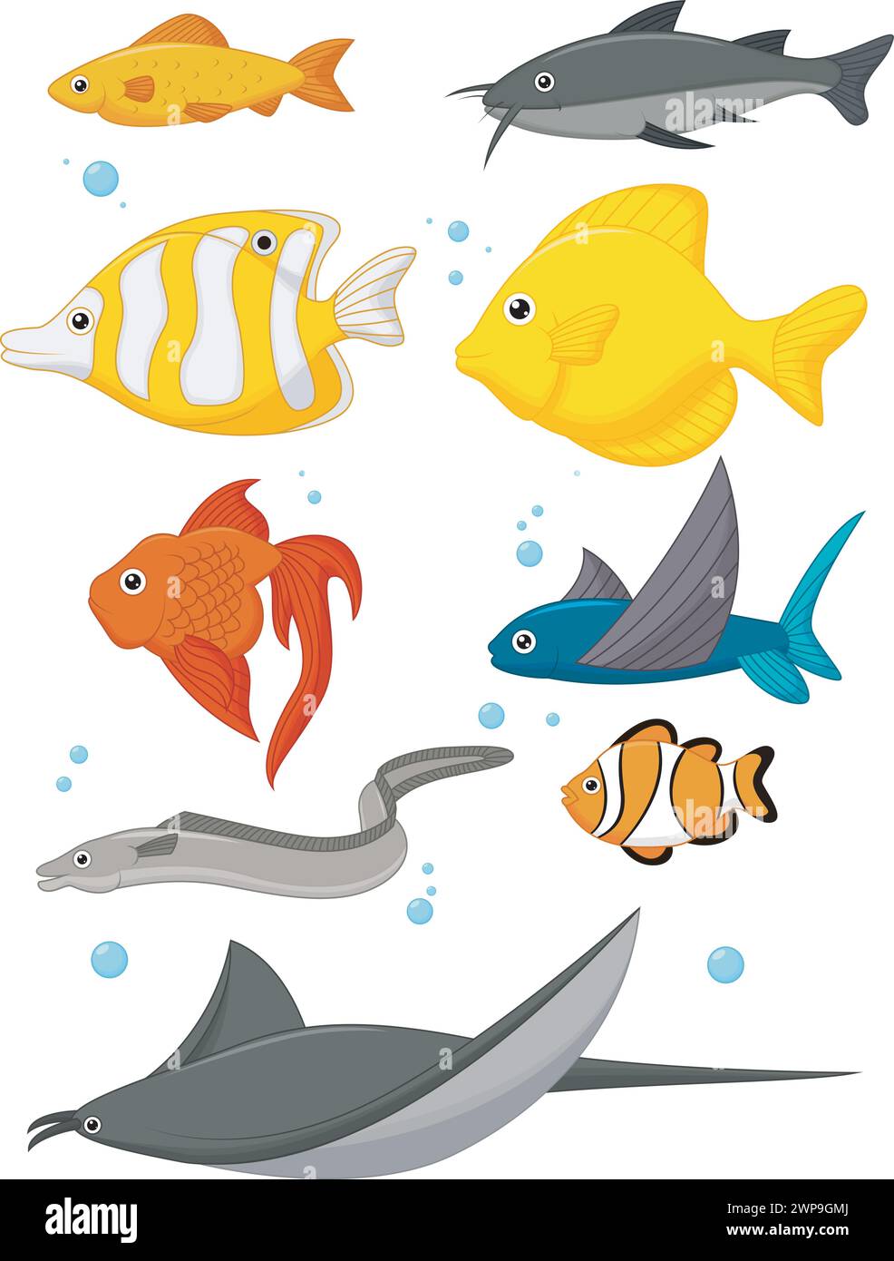 Water Life Cartoon Set, Vector Illustration Stock Vector