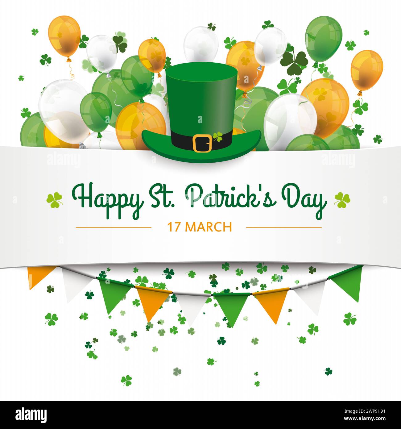 St Patricks Day Shamrock White Cover Balloons Vintage cover with for St. Patrick s Day. Stock Photo