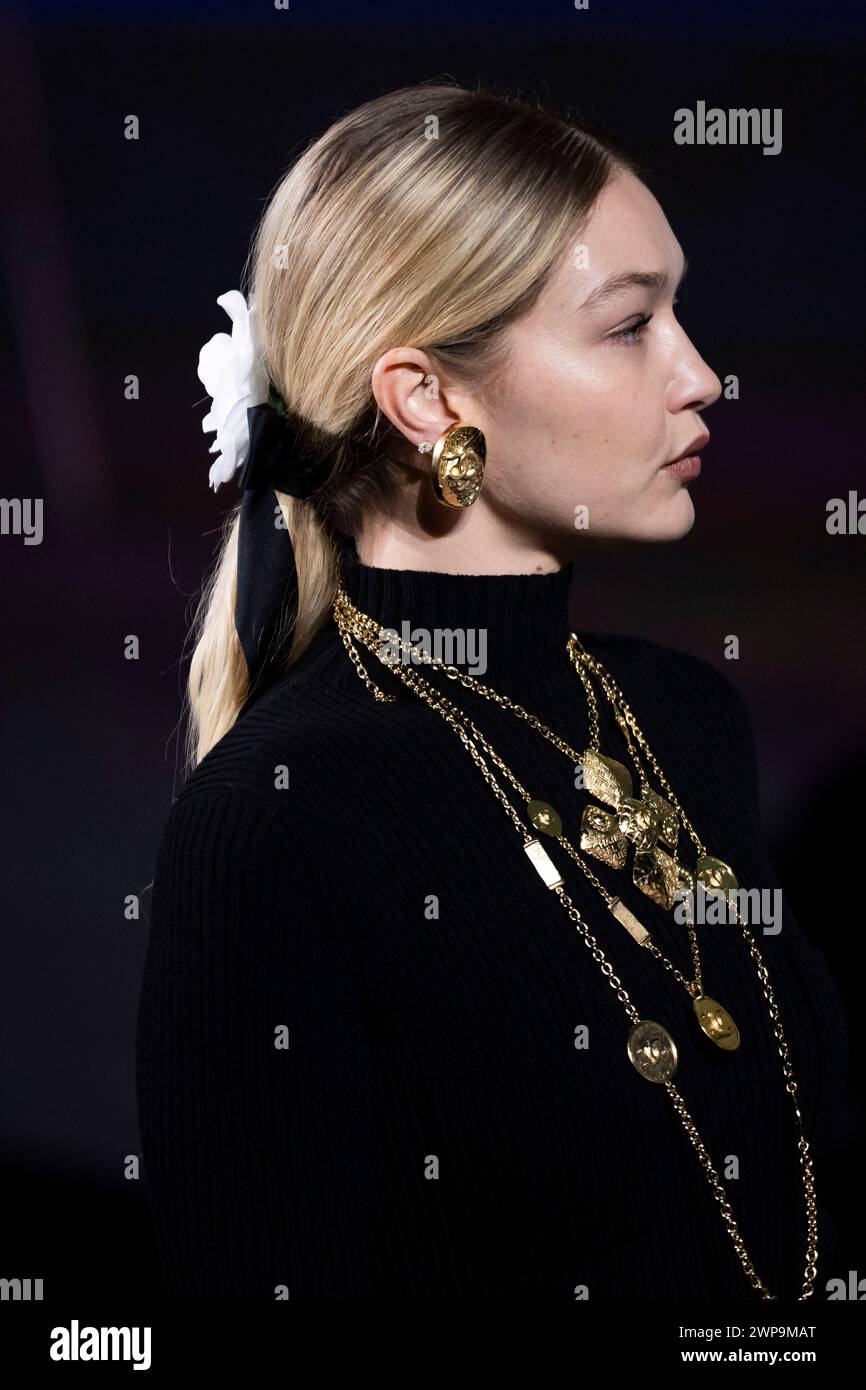 Gigi Hadid wears a creation as part of the Chanel Fall/Winter 20242025