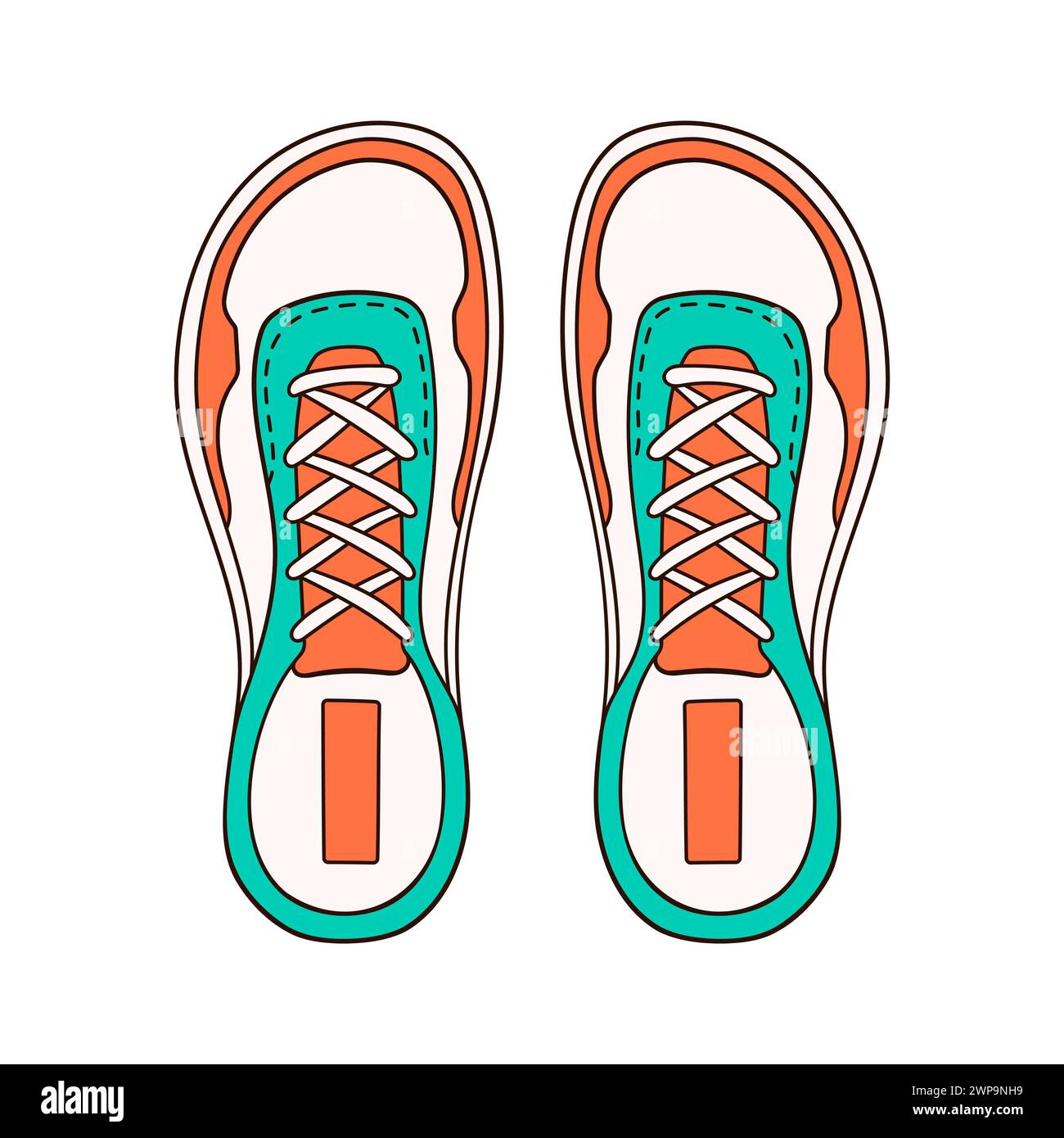 Casual sneakers for male or female in cartoon style. Flat shoes top view. Vector illustration isolated on a white background. Stock Vector