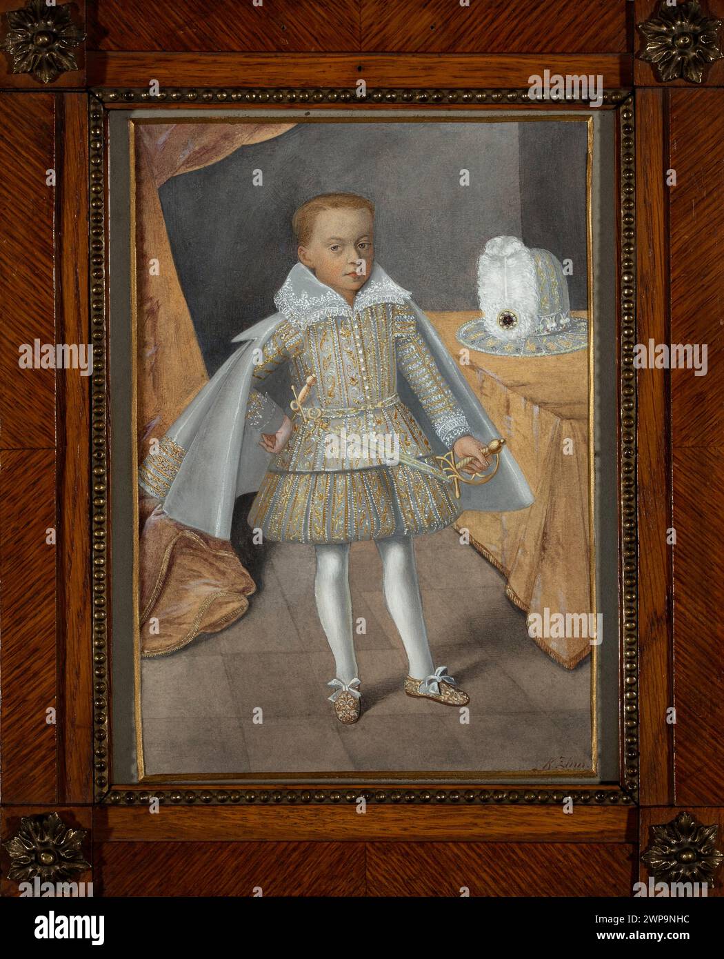 Portrait of Aleksander Karol Waza as a child, according to the portrait of 1619 from the Germanische Nationalmuseum collections in Nuremberg; Zinn, Karl (ante 1860-1889), TROSCHEL, JAKOB (1583-1624); 1883-1885 (1883-00-00-1885-00-00);Aleksander Karol Waza (1614-1634), Bersohn, Mathias (1823-1908) - collections, Society of Encouragement of Fine Arts (Warsaw - 1860-1940) - collection, 17th century (costume.), Copies (imitation), portraits of children, Portraits en Pied Stock Photo