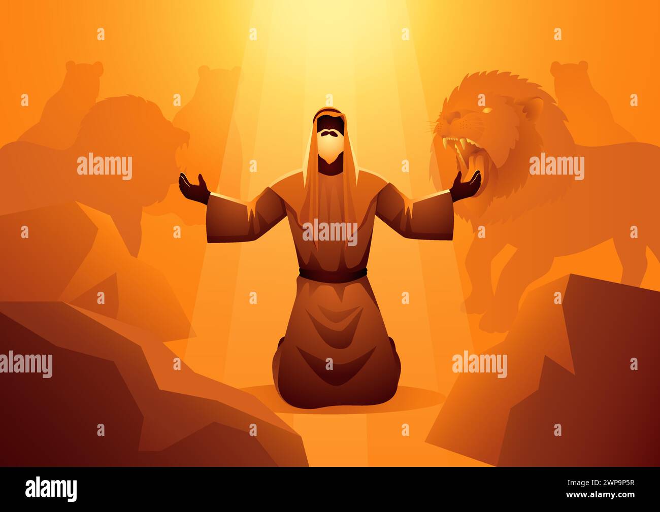 Biblical vector illustration series, Daniel in the lions den Stock Vector