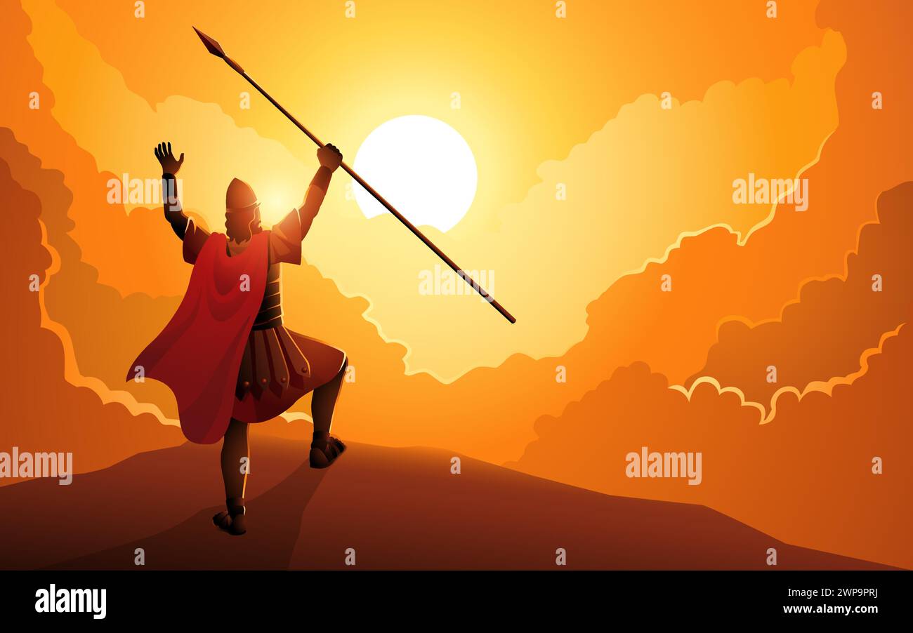 Biblical vector illustration series, depicting the moment when Joshua commanded the sun to stand still Stock Vector