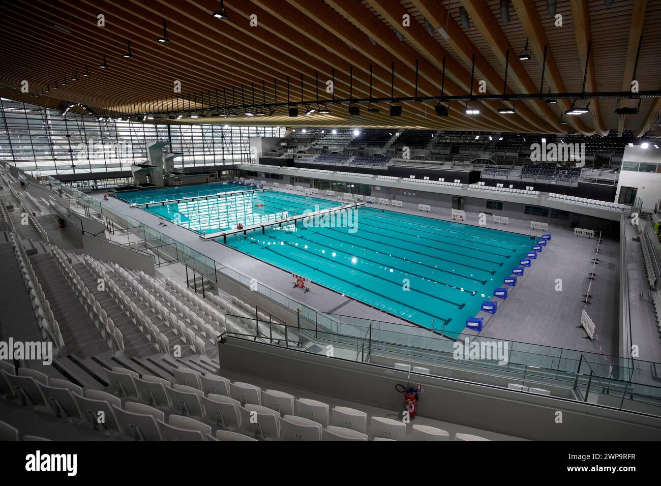 A view of the Olympic Aquatic Center, Wednesday, March 6, 2024 in Saint ...