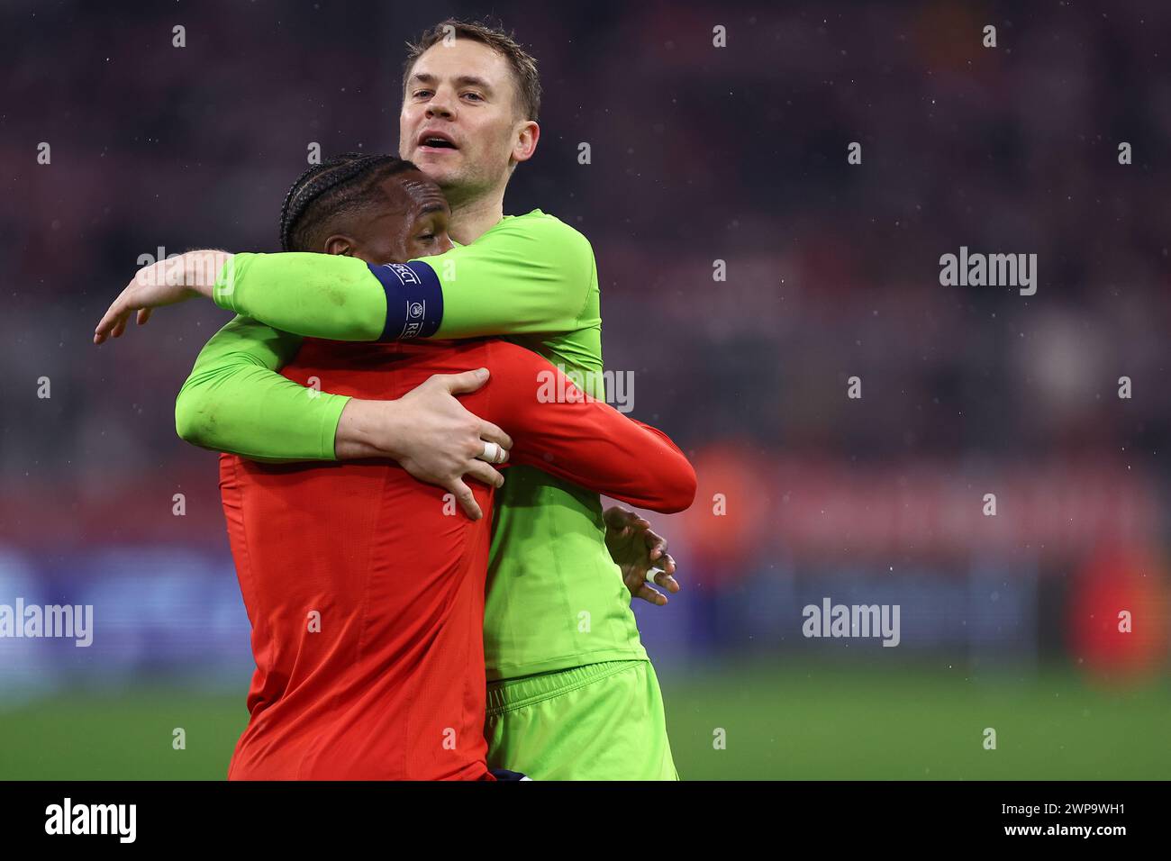 Munchen, Germany. 05th Mar, 2024. Manuel Neuer (L) and Mathys Tel of FC ...