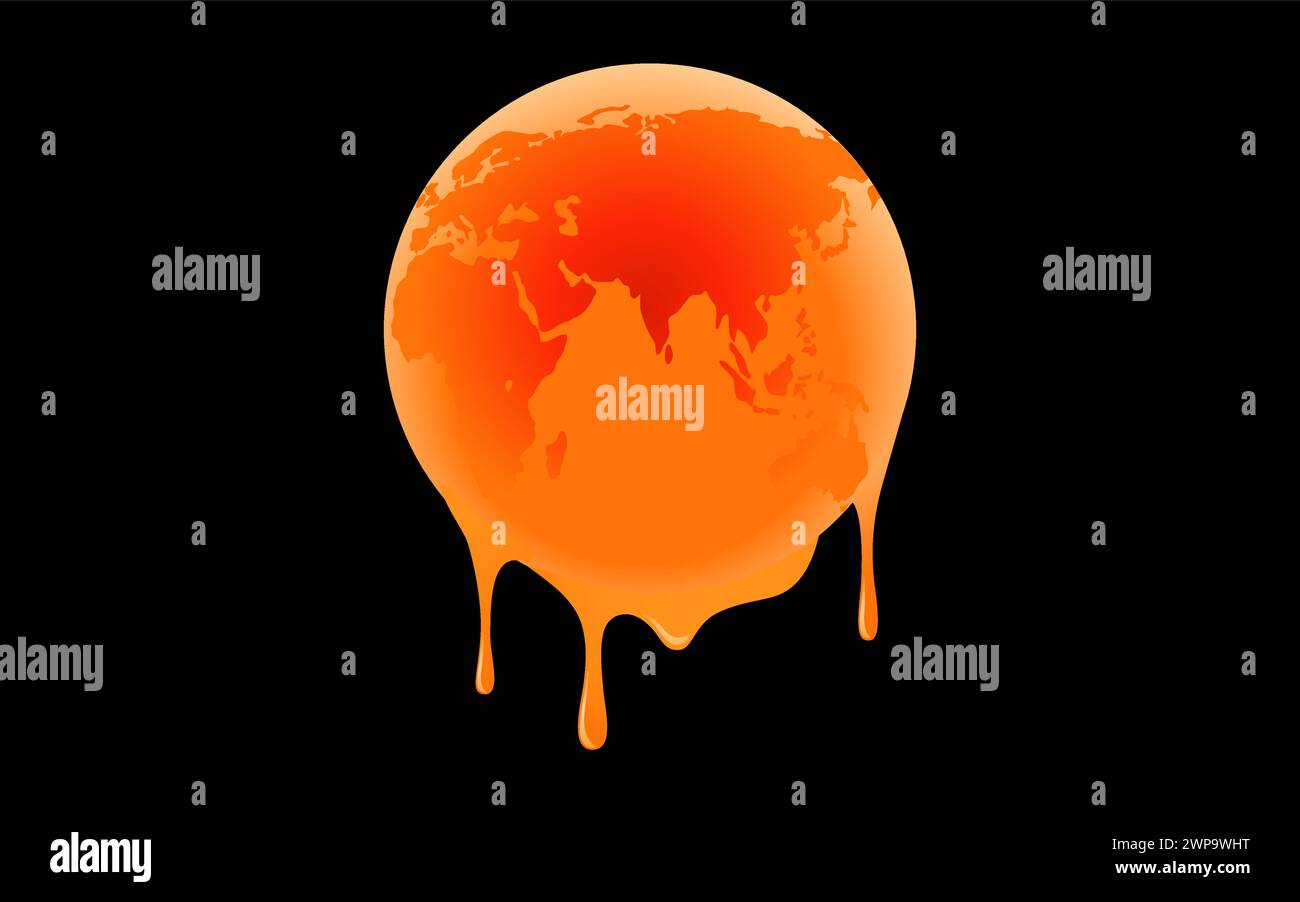 This graphic of a melting Earth is about the environment and climate change. This graphic portrays the critical subject of global warming and its effe Stock Vector