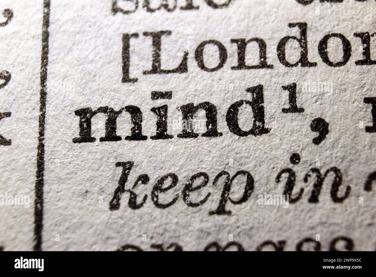 Word mind on dictionary page, macro close-up Stock Photo