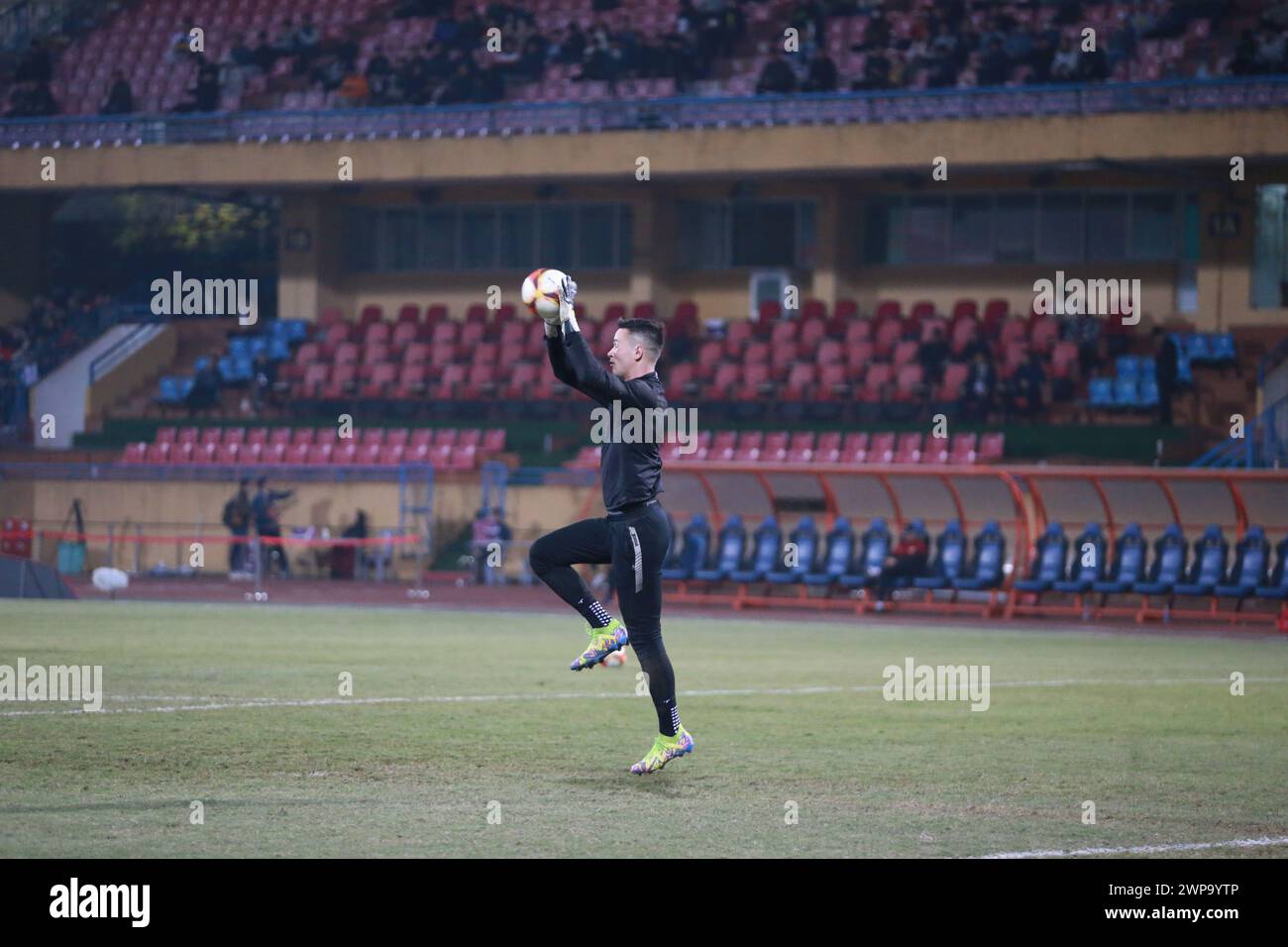 Goalkeeper Nguyen Filip at the match between Cong an Ha Noi FC and Hong Linh Ha Tinh FC in round 12 of vleague1 (2023-2024). Stock Photo