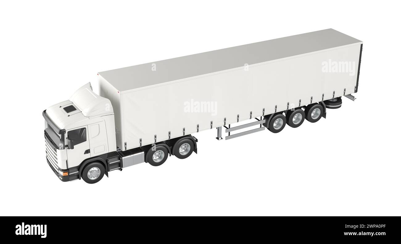 modern white semi truck isolated on a white background. 3d render Stock Photo