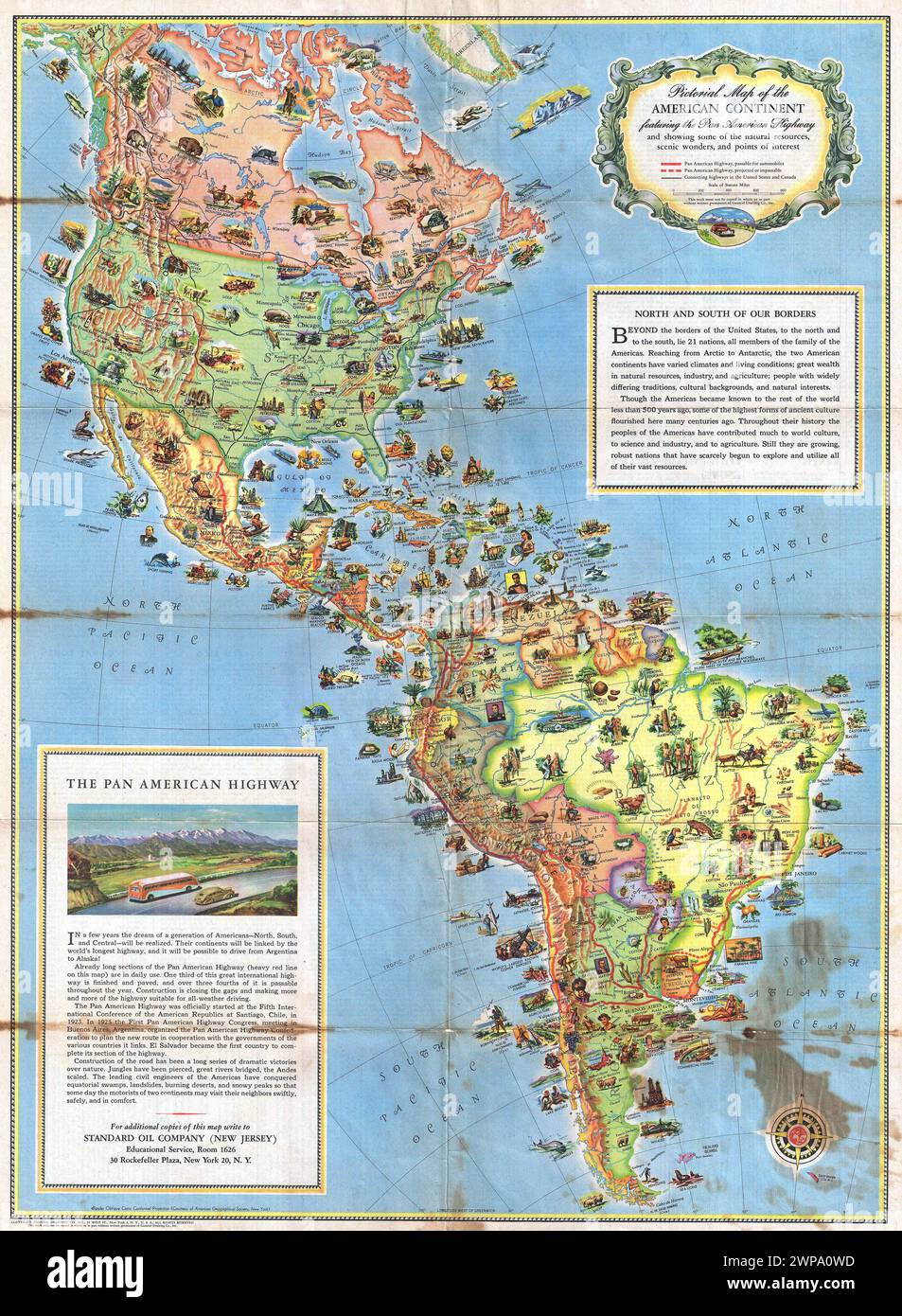 Vintage Pictorial Map of the American - Vintage Pictorial Map Of The American Continent Featuring The Pan American Highway A Standard Oil Pictorial Map Of The American Continent Produced By General Drafting Co 1930s 2WPA0WD pan america map