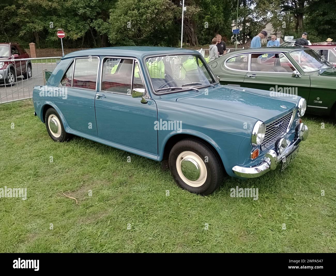 A 1966 Austin 1100 parked up on display at the English Riviera classic car show Paignton, Devon, England, UK. Stock Photo