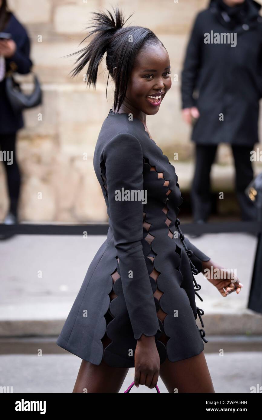 Adut Akech arrives for the Valentino Fall/Winter 2024-2025 ready-to ...