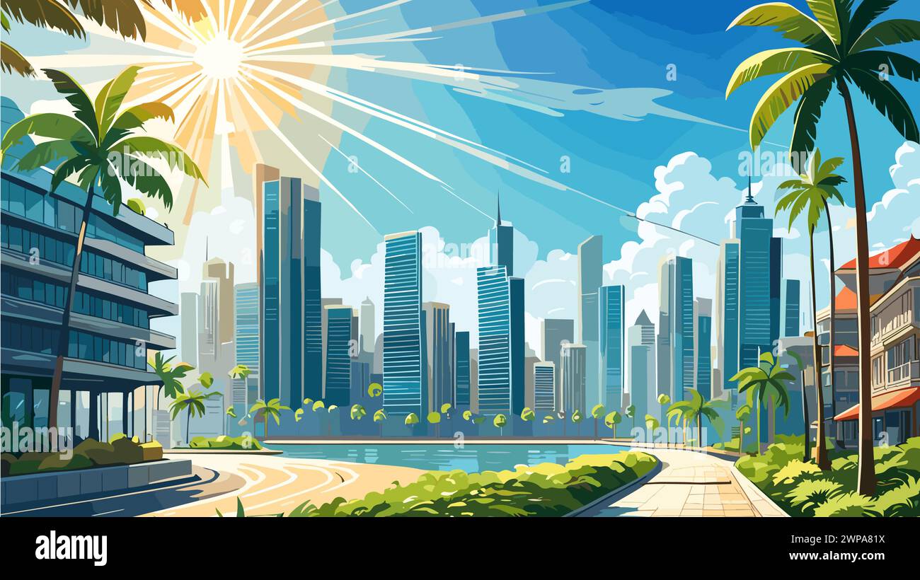 City park landscape with lake urban background Stock Vector Image & Art ...
