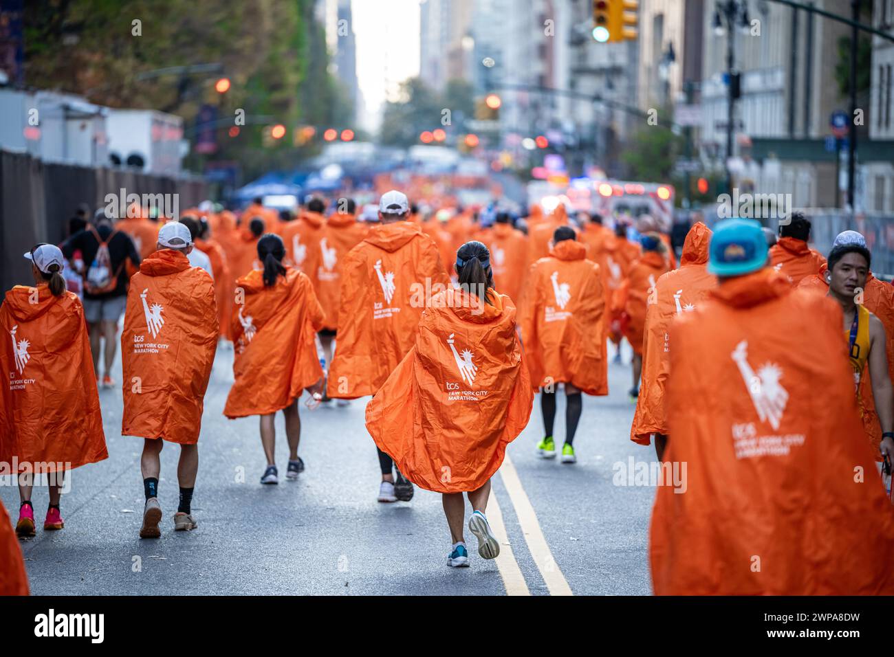 Finisher runners with thermal blankets having just finished the marathon in Central Park and