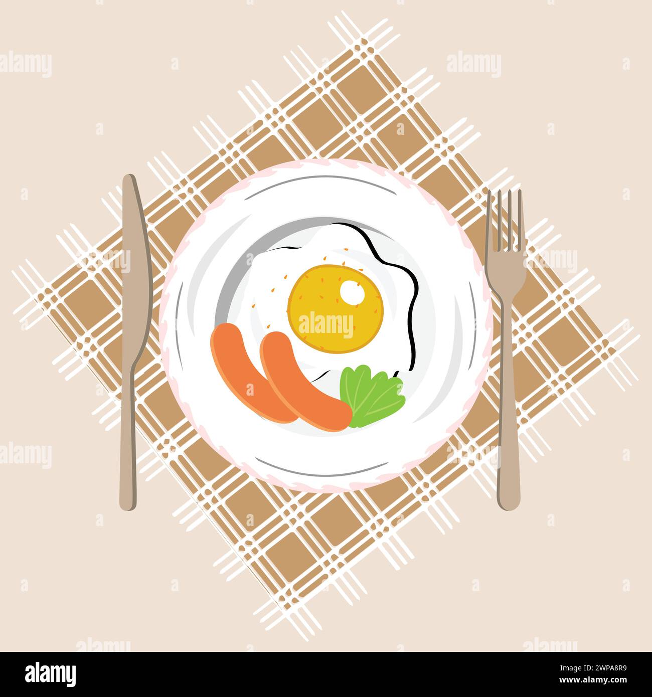 Fried egg on plate from above vector graphics, Various eggs. Different English breakfasts, Vector illustration in cartoon style. Fried eggs with bacon Stock Vector