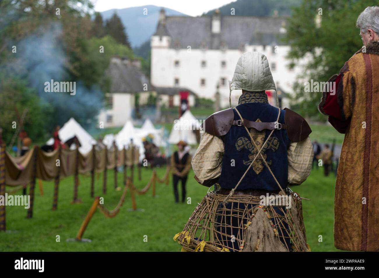 Medieval festivities in Traquair mark the remembrance of battle of Flooden with a joustling tournament and various kind combat and demonstration. |  R Stock Photo